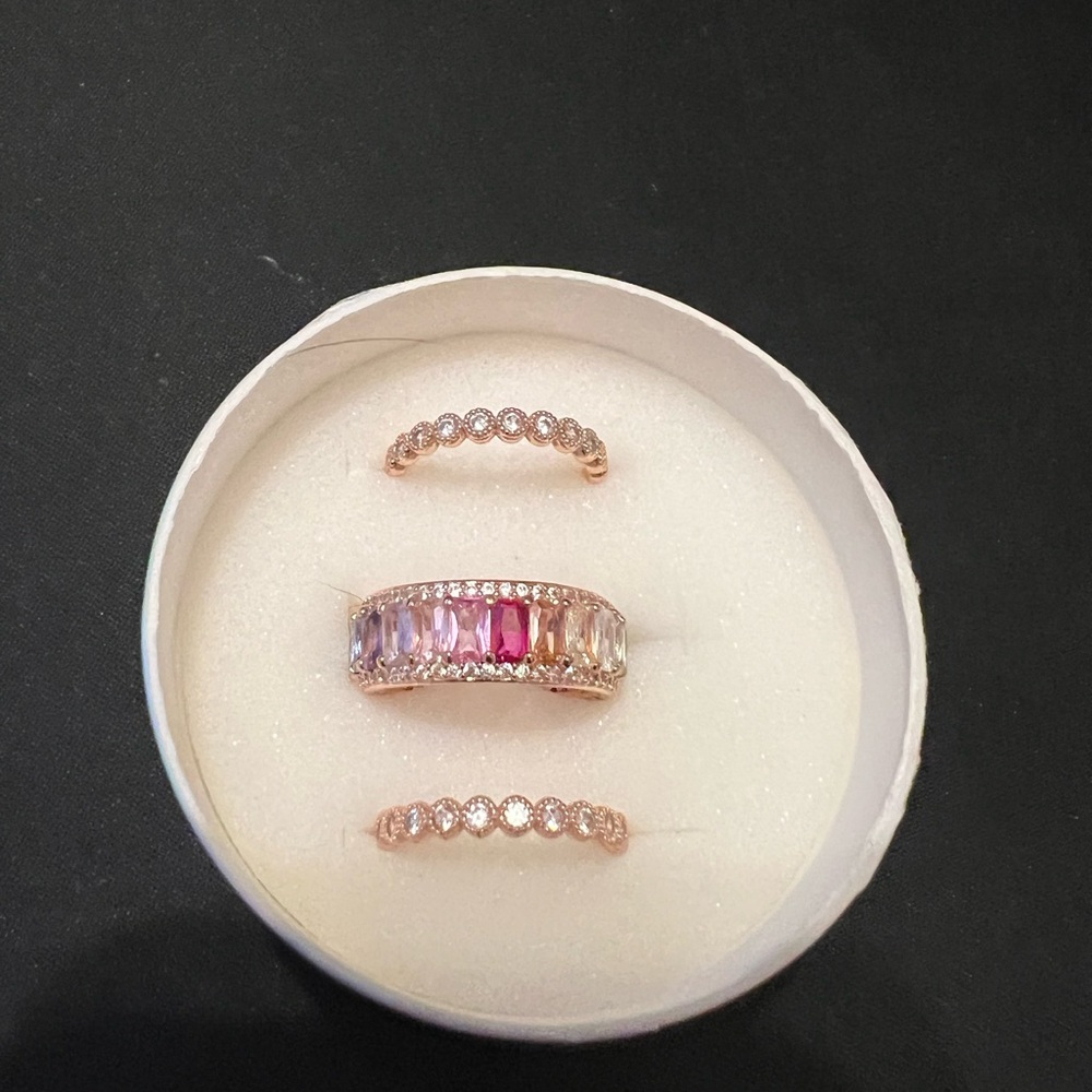 Delicate Pink and Gold Lattice Ring Set